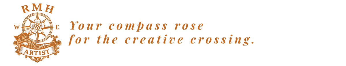 RMH Artist masthead, a compass-rose crest with the line, your compass rose for the creative crossing.